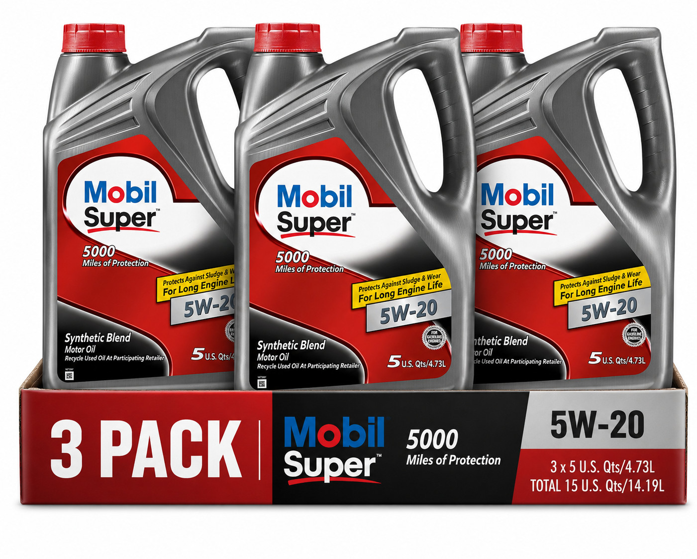 3 PACK MOBIL 124408 Super 5W-20; Mobil Super; Synthetic Blend; SAE 5W-20 5 Quart