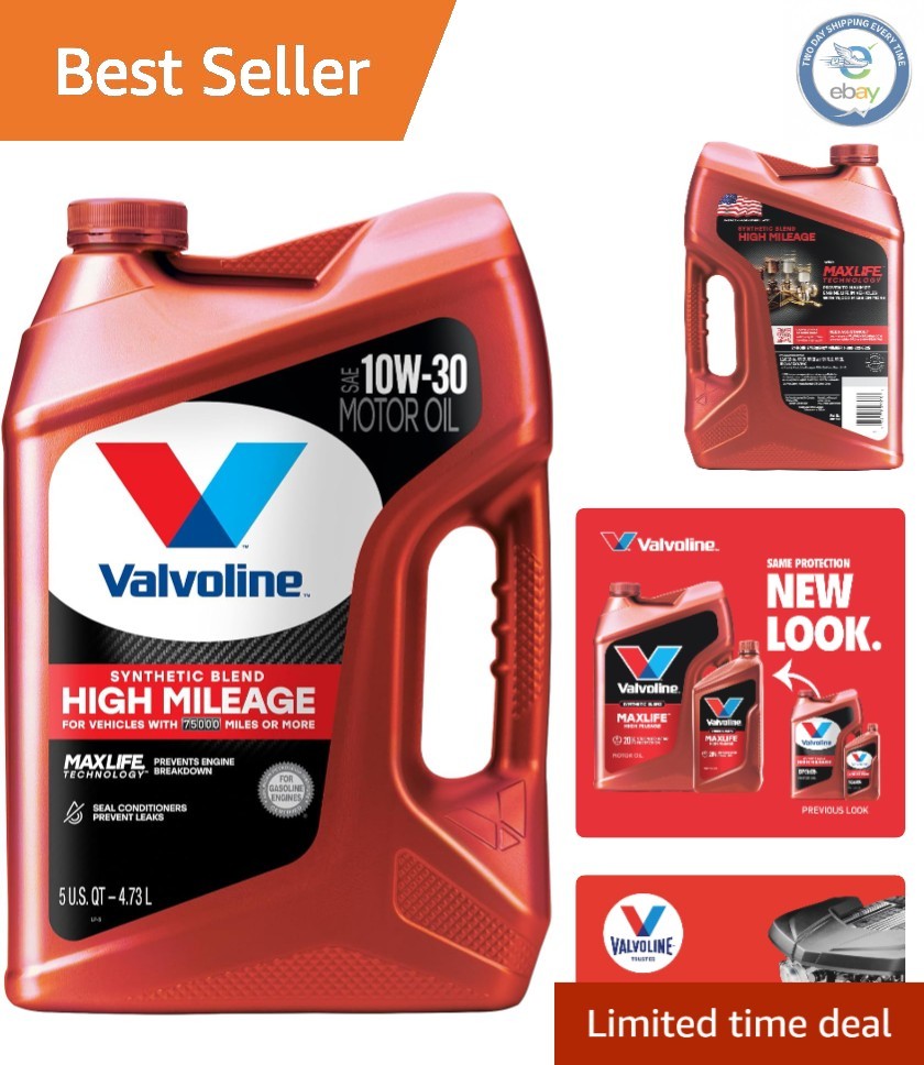 High Mileage 10W-30 Synthetic Blend Motor Oil with MaxLife Technology, 5 Quart