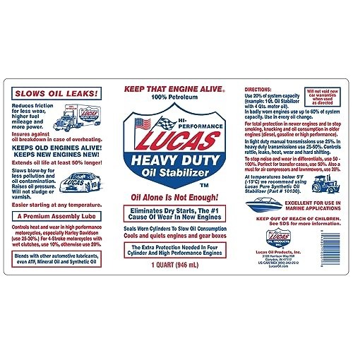 Lucas Oil 10001 Heavy Duty Oil Stabilizer – 1 Quart (Pack of 12)