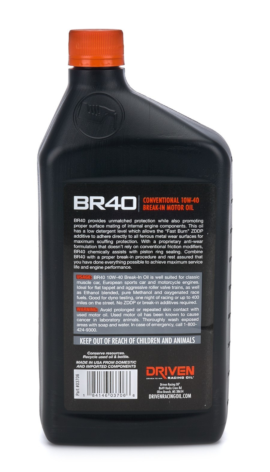 DRIVEN RACING OIL BR40 10w40 Petroleum Oil 1 Qt. Break In Oil