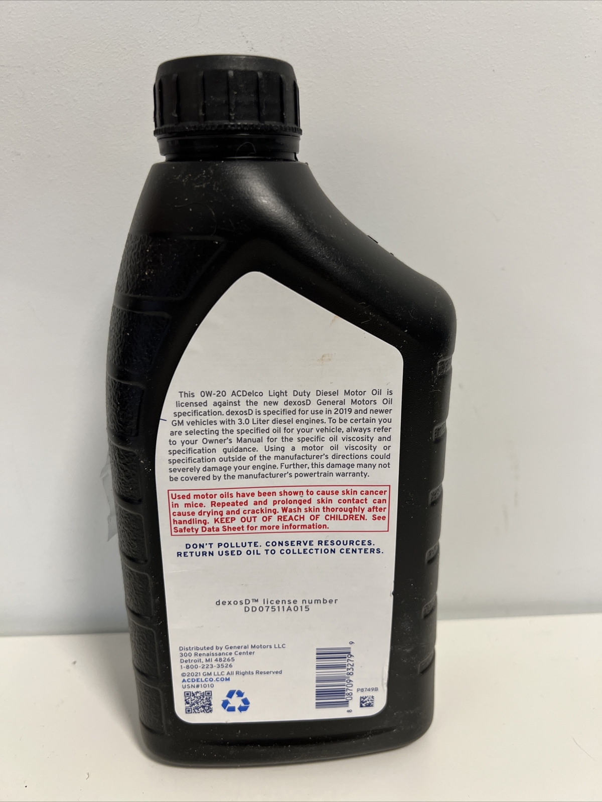 1 QT:AC DELCO LIGHT DIESEL MOTOR OIL DURAMAX SAE 0W-20 DEXOS D 19370138 10-9277