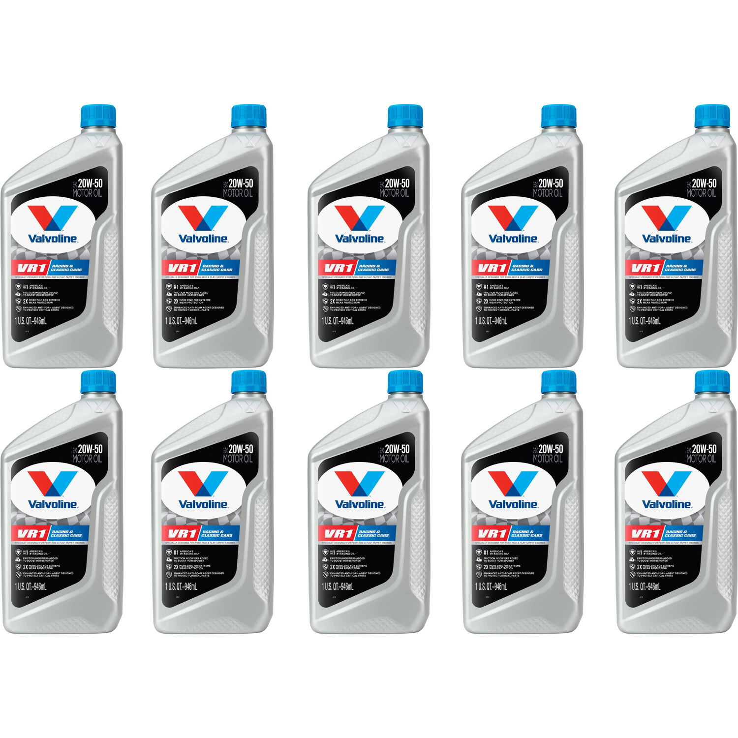 Valvoline Set of 10 Quarts VR1 Racing Engine Motor Oil SAE 20W-50 High Zinc