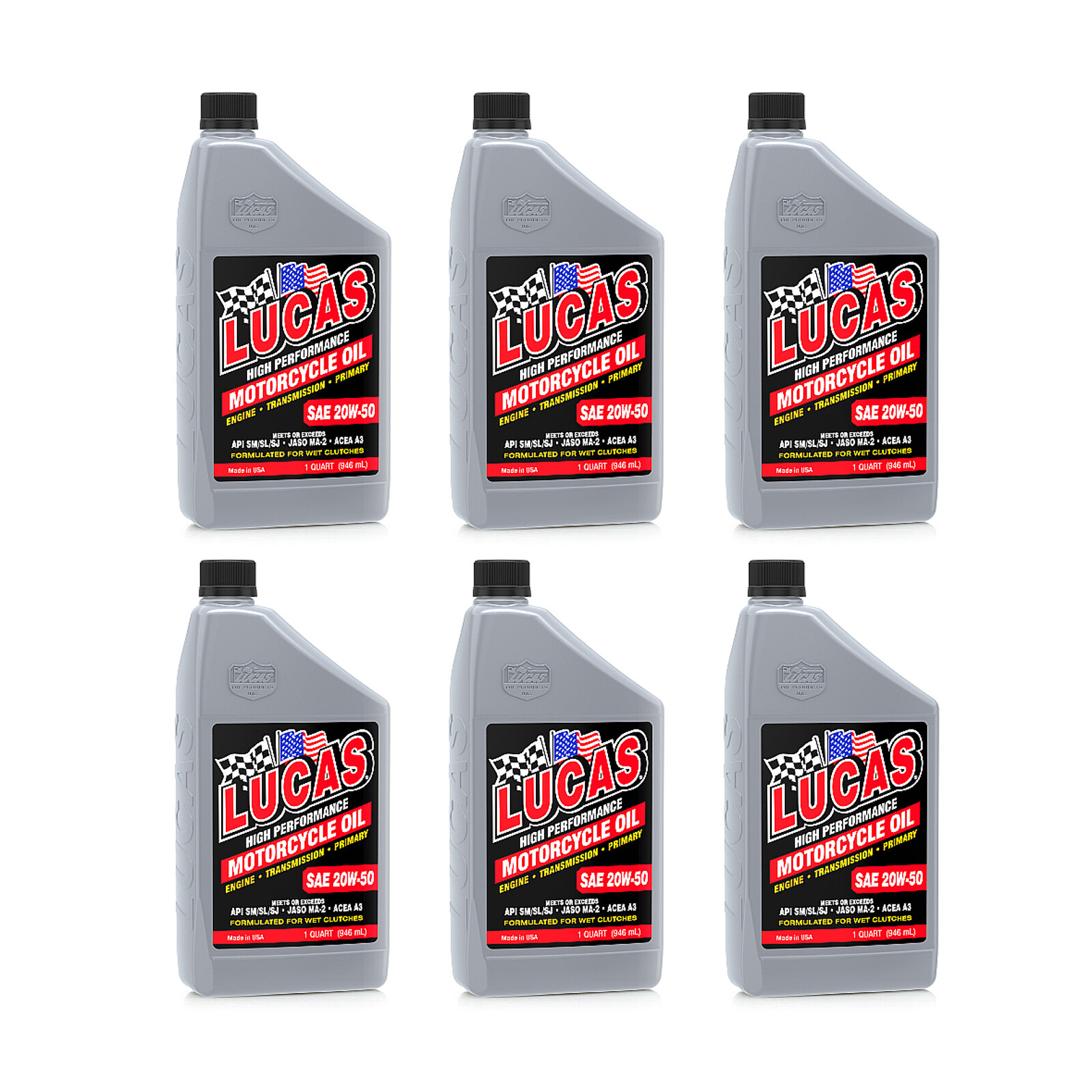 Lucas Oil 10700 SAE 20W-50 Primary Motorcycle Engine Oil for Wet Clutches 6 Pcs