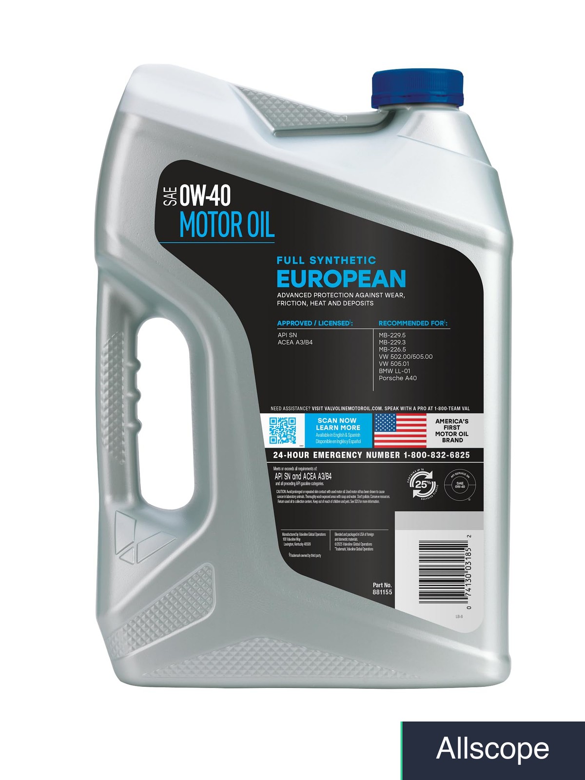 Valvoline European Vehicle Full Synthetic SAE 0W-40 Motor Oil 5 QT, Case of 3
