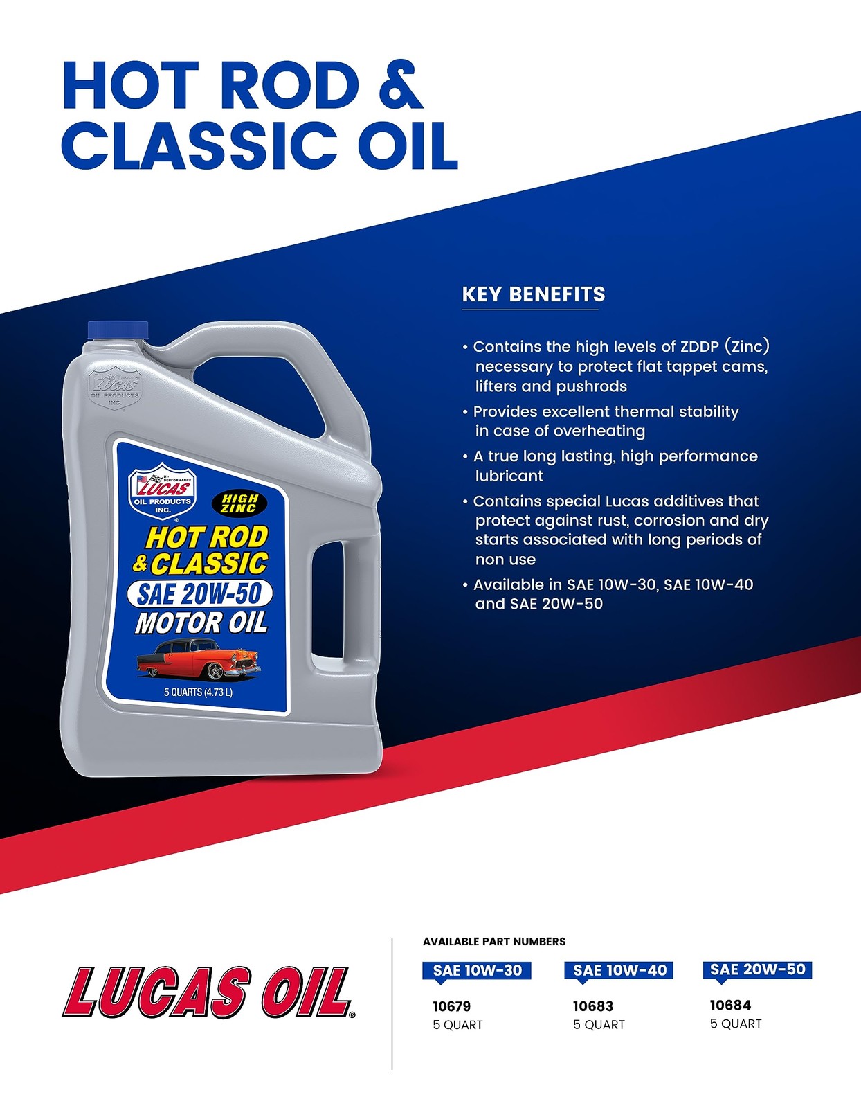 Hot Rod & Classic Car Motor Oil SAE 10W40 5 Quart Quart Container