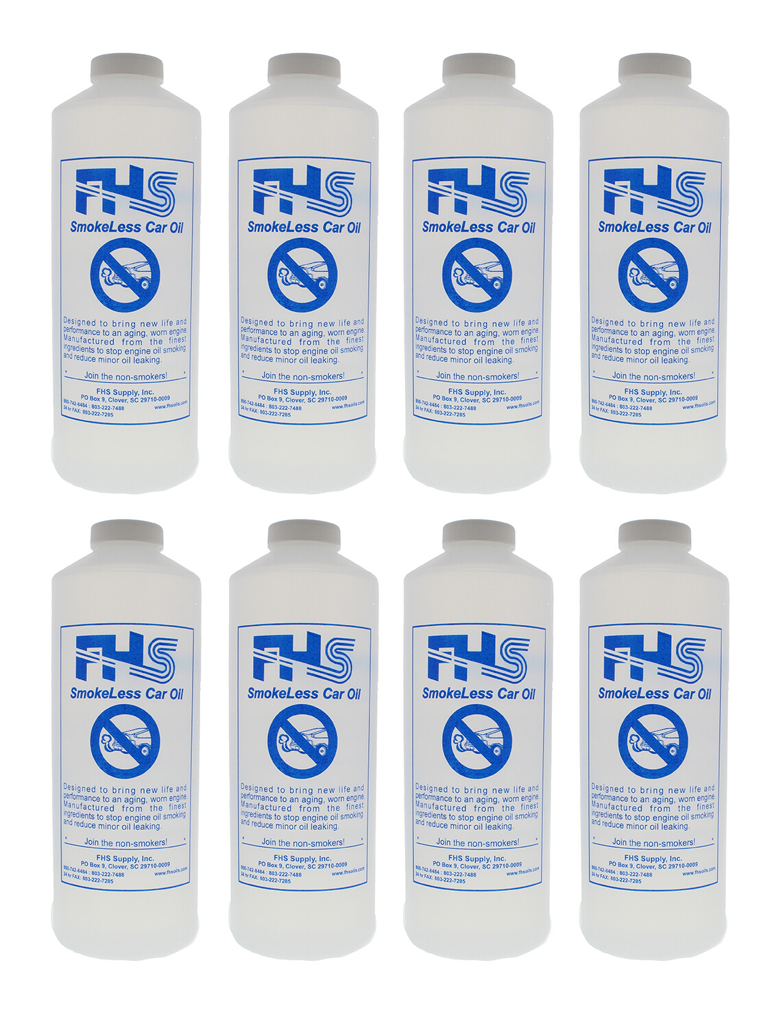 FHS SmokeLess Car Oil, High Performance Blend for Worn Engines, 1 Qt, 8 Pack