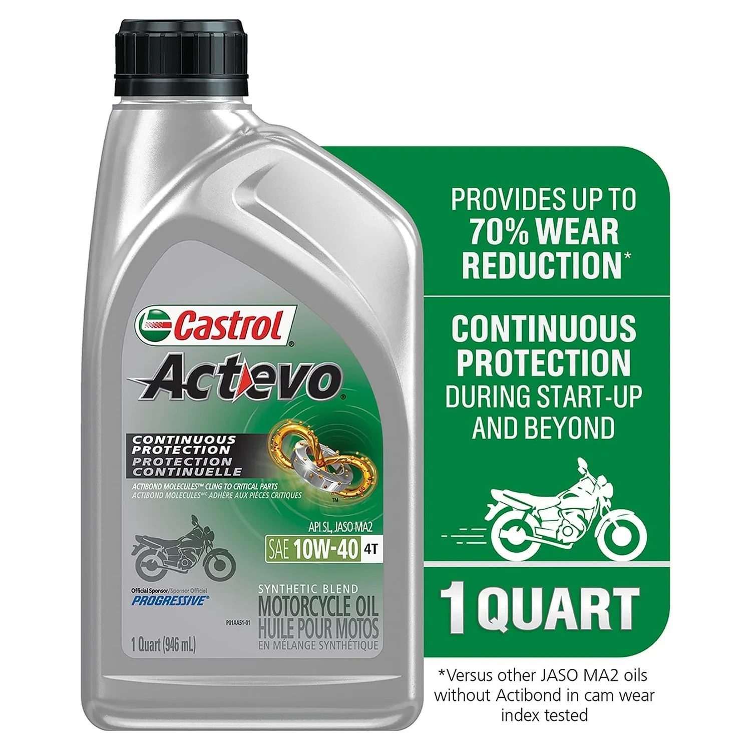 (3 pack) Castrol Actevo 4T 10W-40 Part Synthetic Motorcycle Oil, 1 Quart –