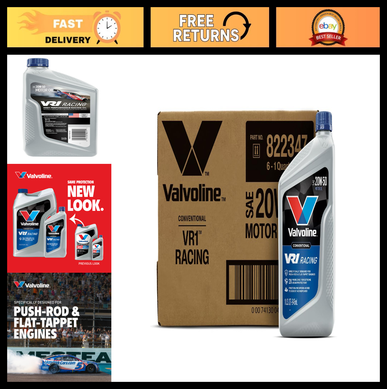 High-Performance 20W-50 Racing Motor Oil – 1 Quart, Case of 6 – Engine Lubricant