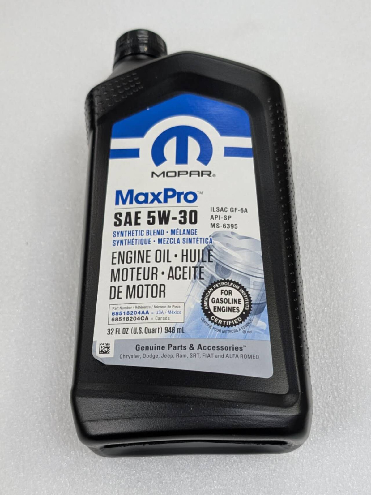 GENUINE OEM Mopar 5W-30 Synthetic Blend Engine Oil 1-Qt MULTIPACK 68518204AA