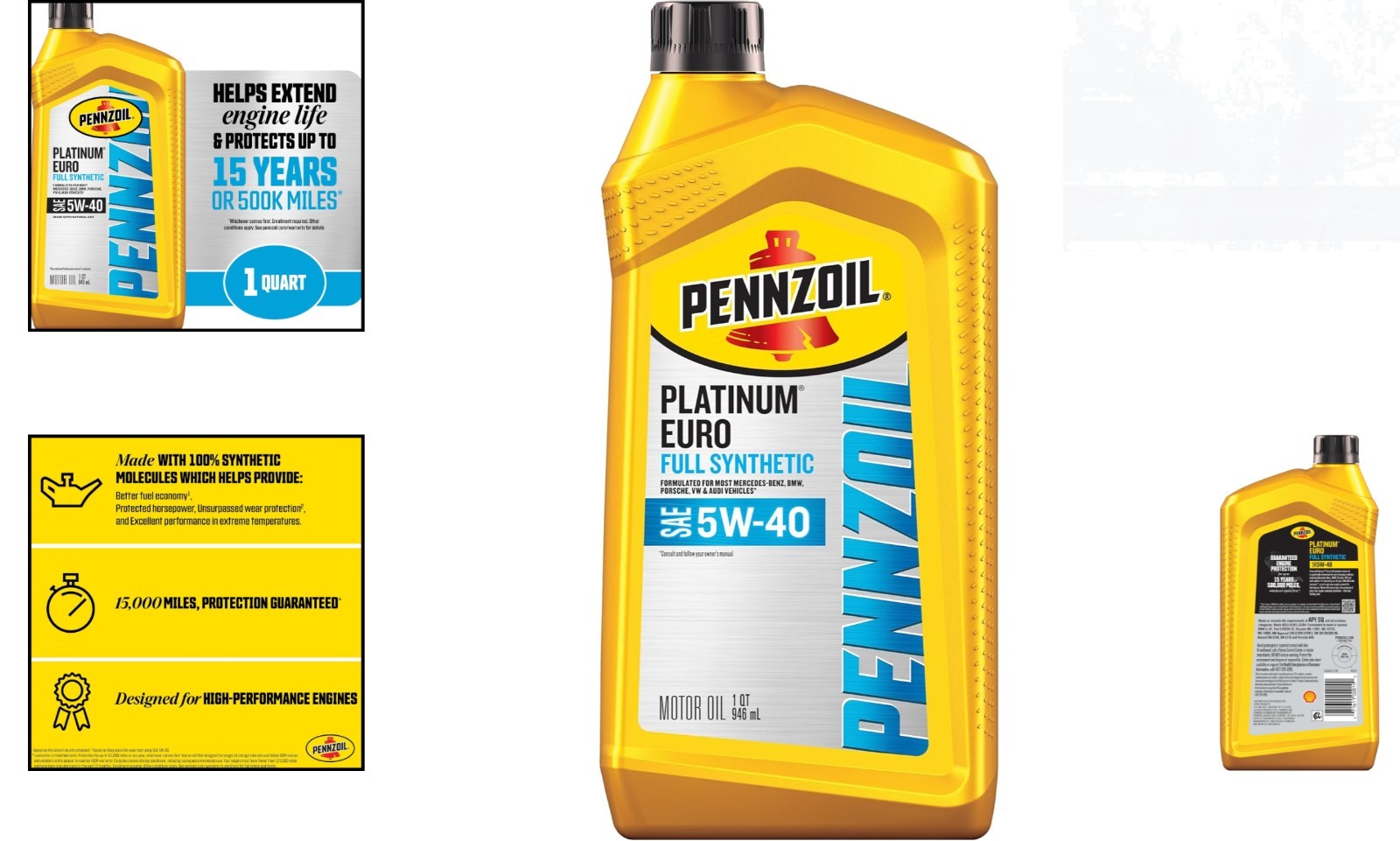 Platinum Euro Full Synthetic 5W-40 Motor Oil – 1 Quart for Superior Engine Care
