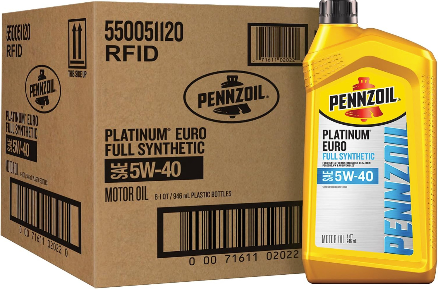 Pennzoil Platinum Euro Full Synthetic 5W-40 Motor Oil, 6 Pack, Yellow