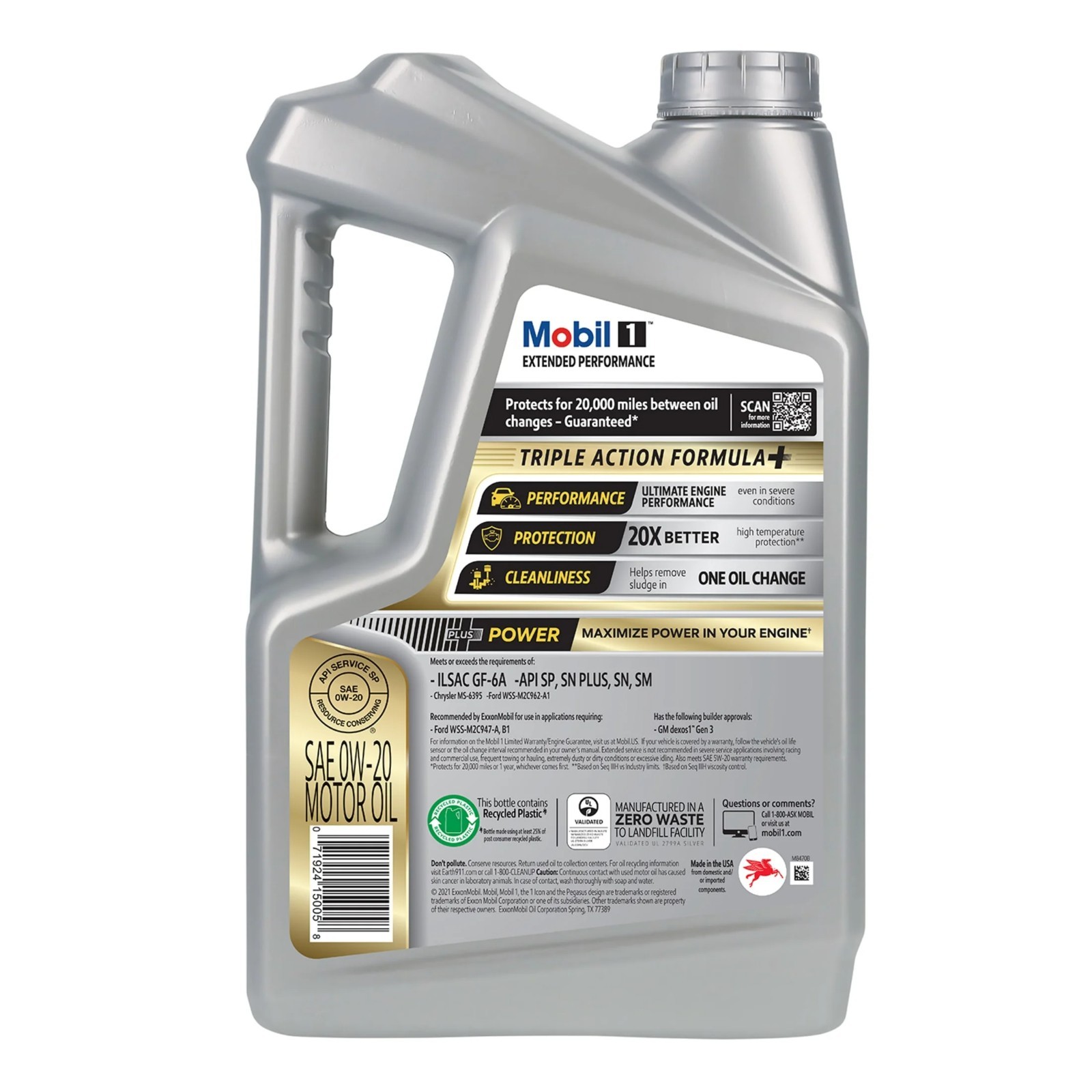 (2 pack) Mobil 1 Extended Performance Full Synthetic Motor Oil 0W-20, 5 Quart