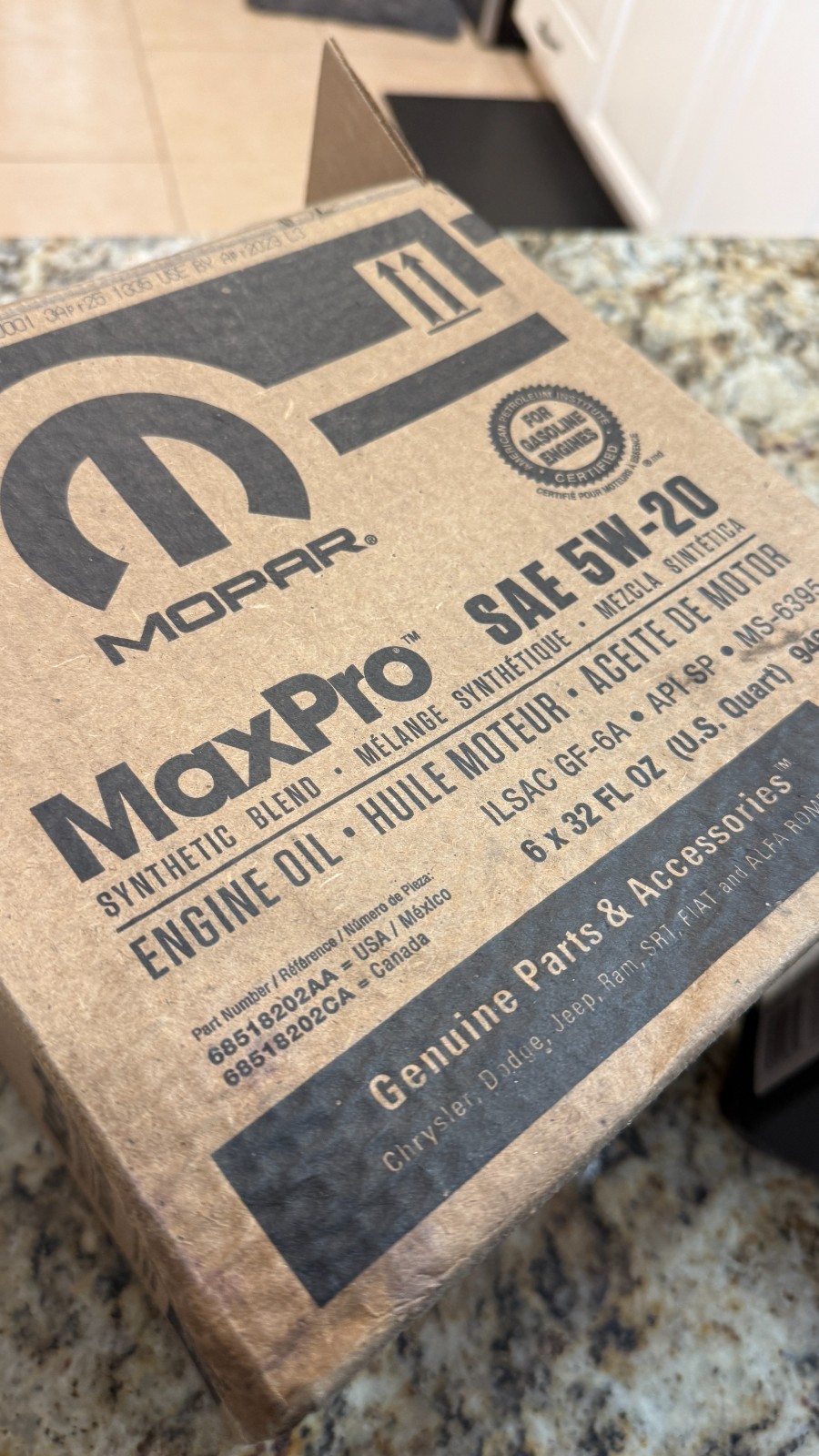 Mopar MaxPro 5W20 Sae Motor Oil For Jeep Dodge Chrysler Ram Case Of 6 Quarts
