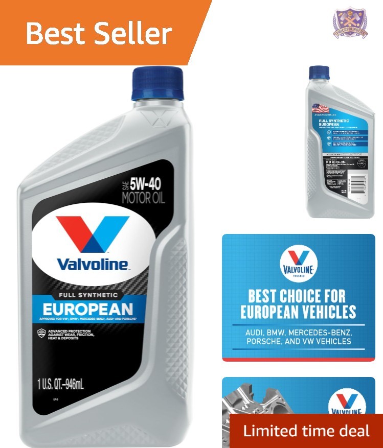 European Vehicle Full Synthetic 5W-40 Motor Oil 1 Quart High-Performance