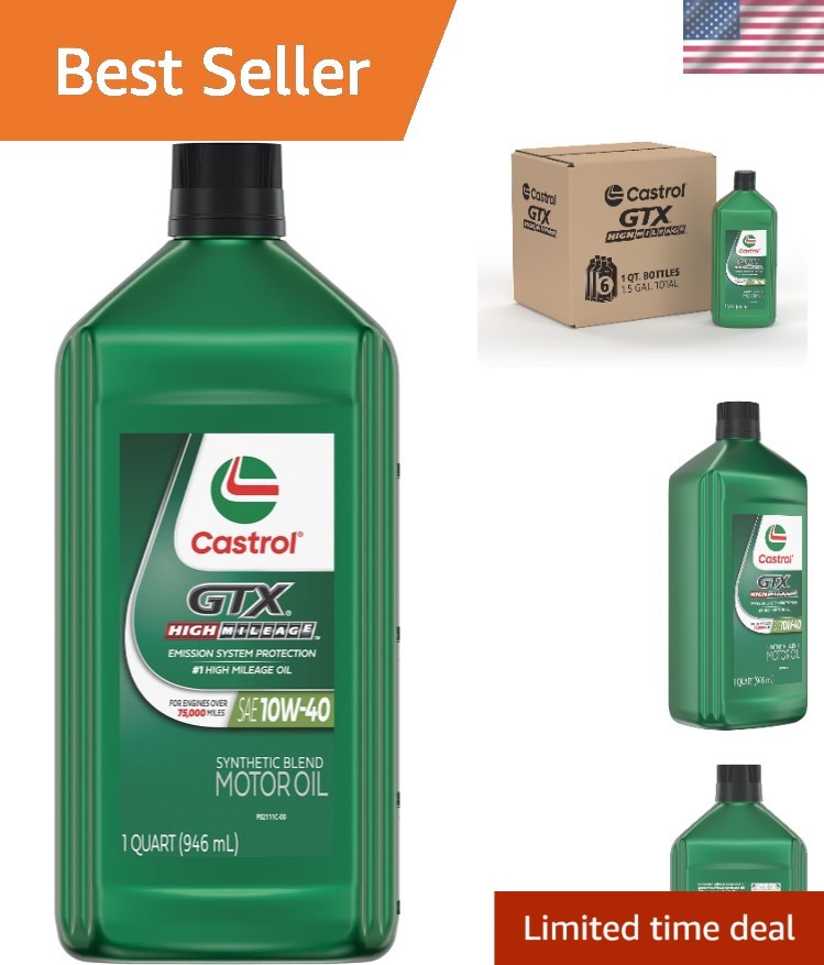 GTX High Mileage 10W-40 Synthetic Motor Oil, 6 Quart Pack for Maximum Protection