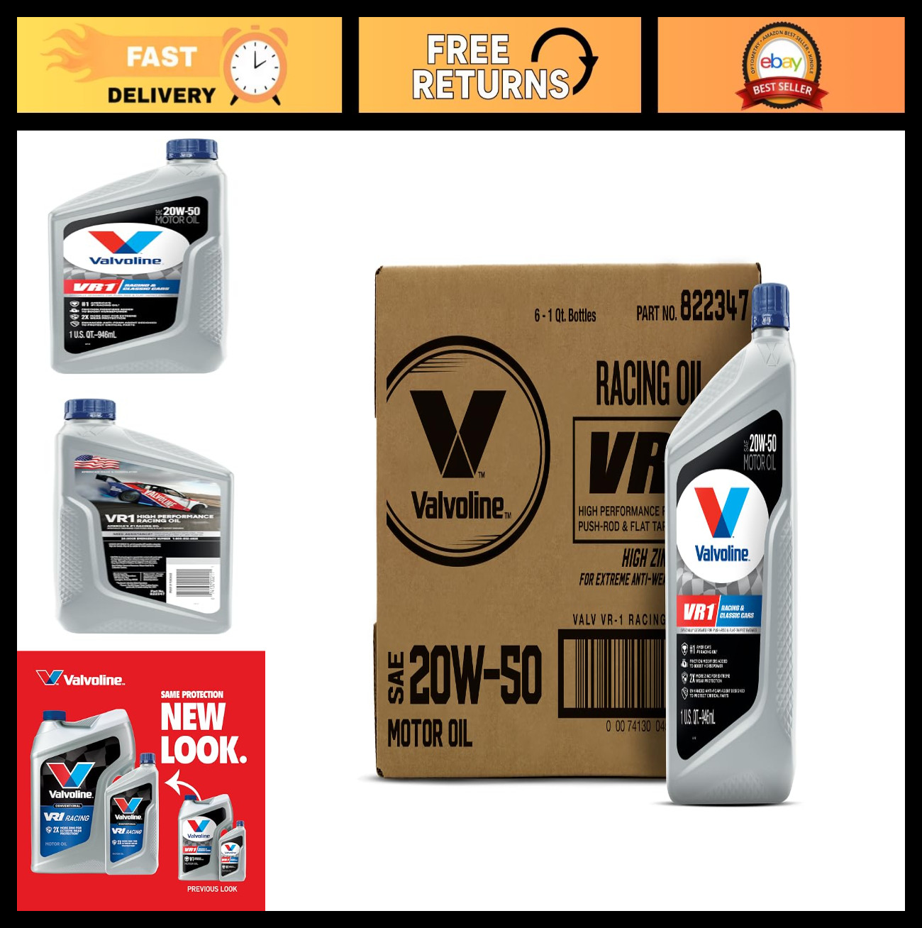 High-Performance 20W-50 Racing Motor Oil, 1 QT – Case of 6, Ideal for Engines