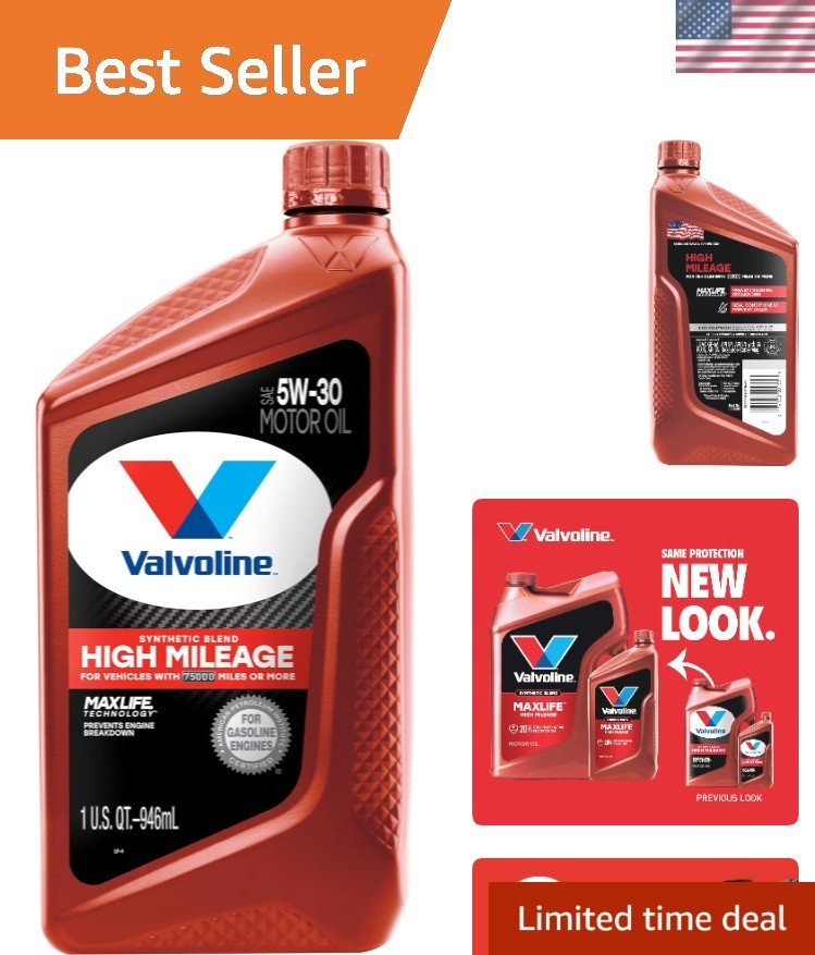 High Mileage 5W-30 Synthetic Blend Motor Oil with MaxLife Technology – 1 Quart