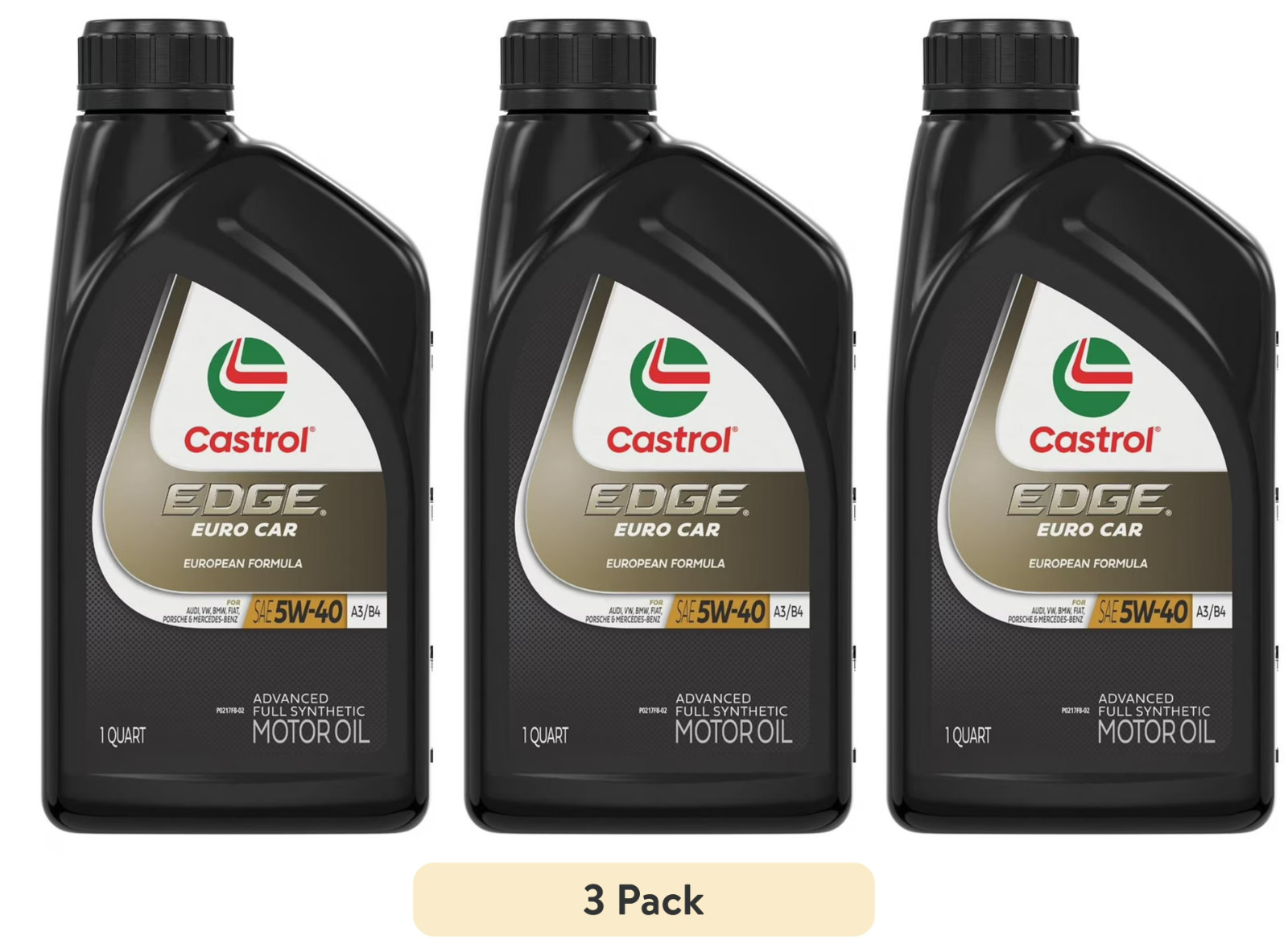 (3 pack) Castrol EDGE Euro 5W-40 A3/B4 Advanced Full Synthetic Motor Oil 1 Quart
