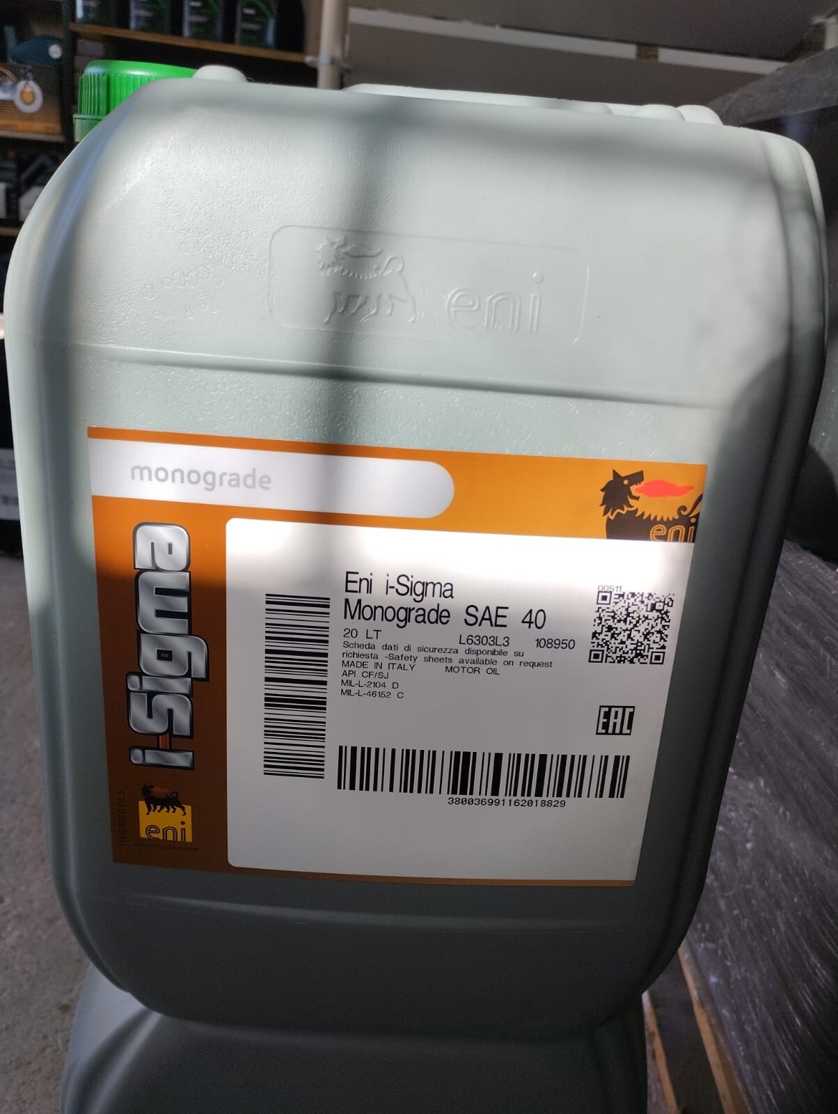 Lt 20 Eni i-sigma Monoggrade 40W Precious Mineral Based Unigrade Engine Oil