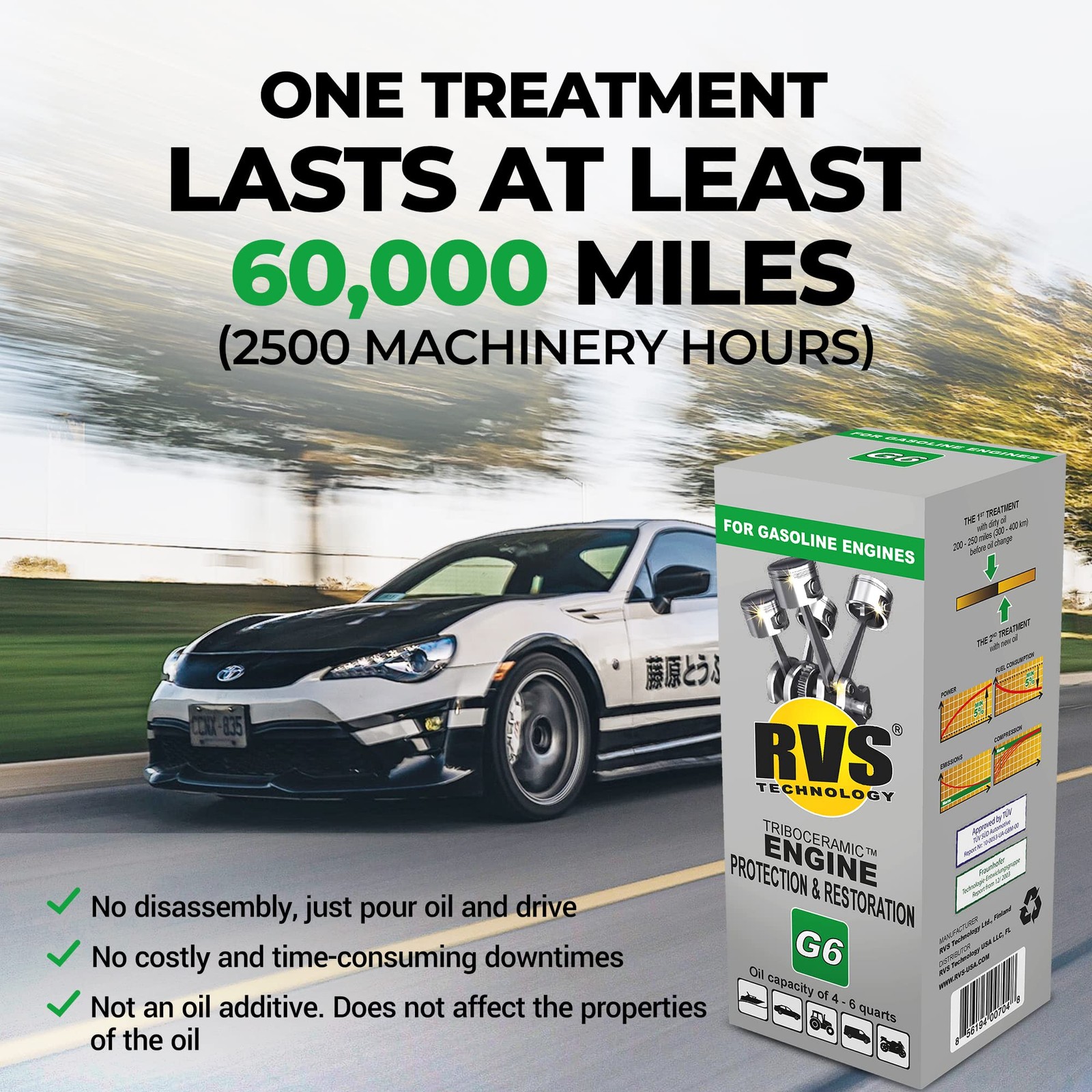 G6 Engine oil Treatment; For Gasoline Engines with a 6 Qts