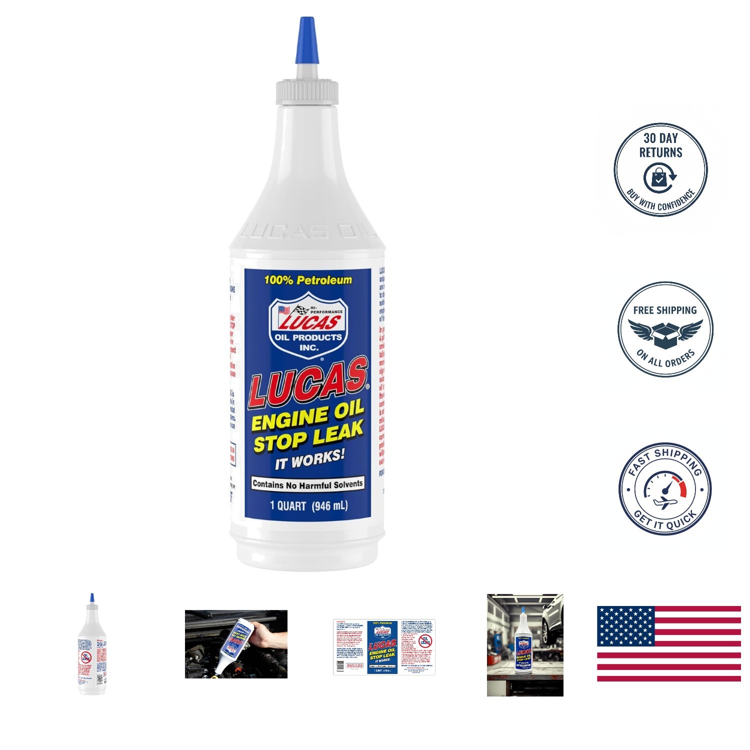 Universal Engine Oil Stop Leak – Lucas 1 Quart Bottle for Enhanced Performance