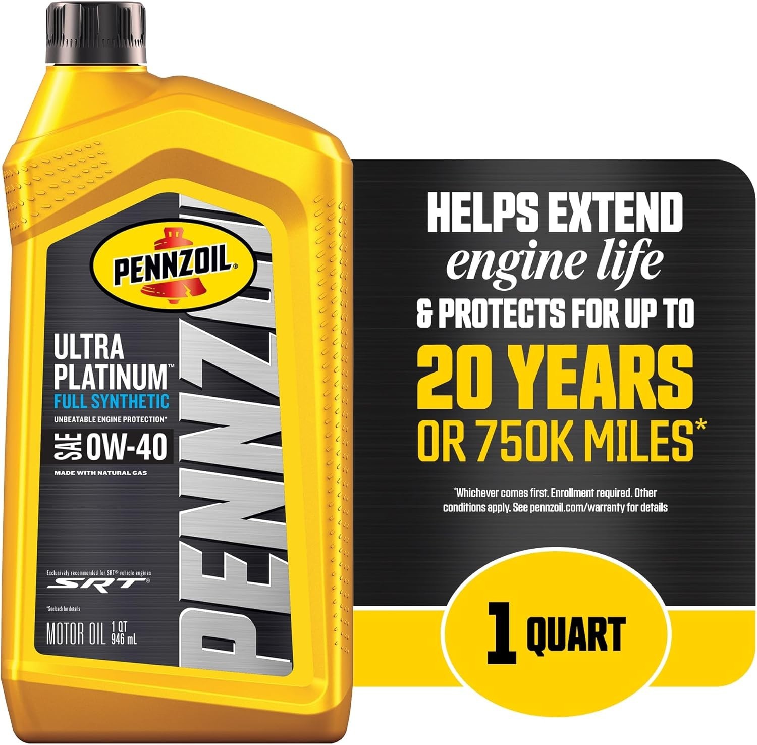 Pennzoil Ultra Platinum Full Synthetic 0W-40 Motor Oil – (1 Quart, Case of 6)