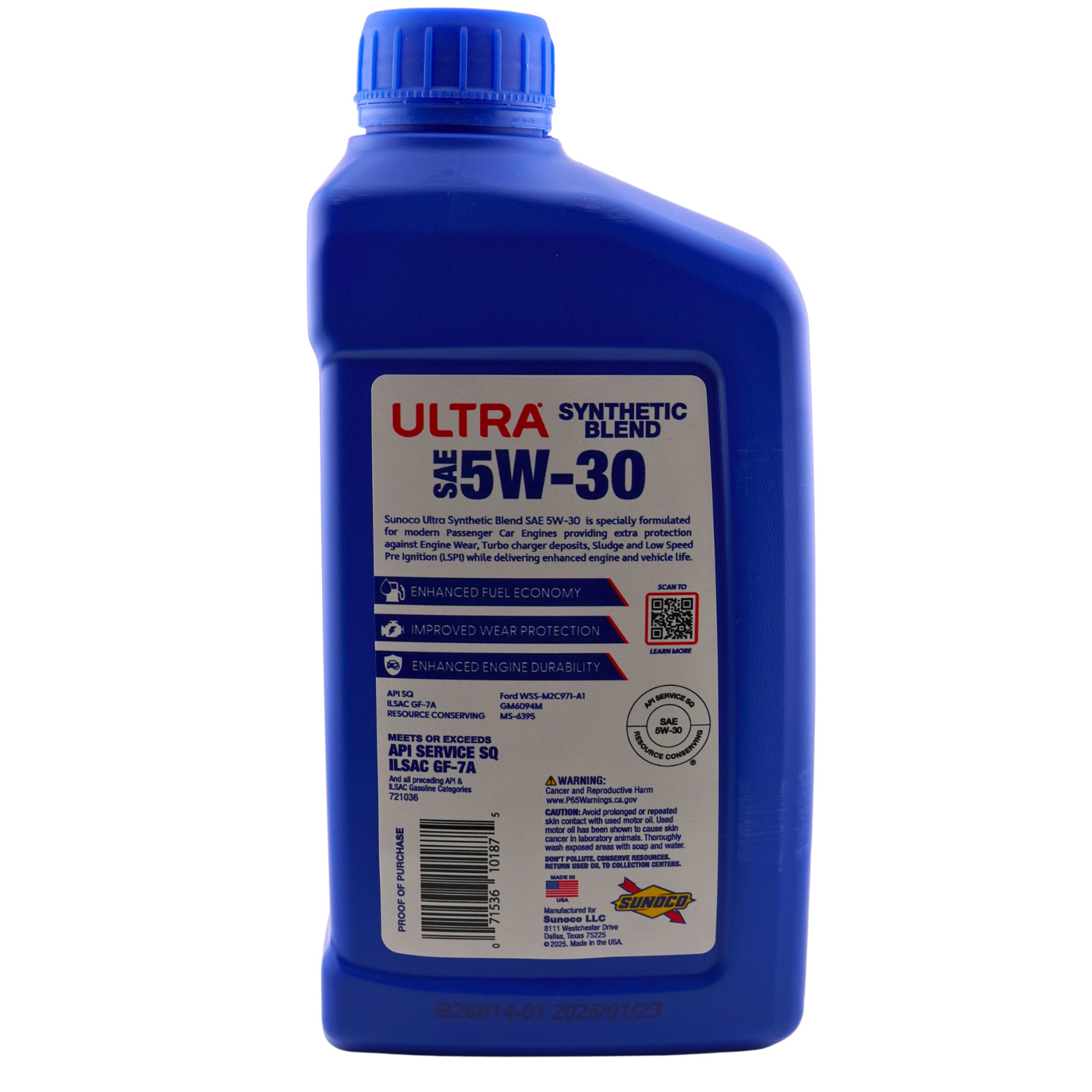 Sunoco – Synthetic Blend Motor Oil SAE 5W-30 – (721036) – GF-7A (Pack of 2)