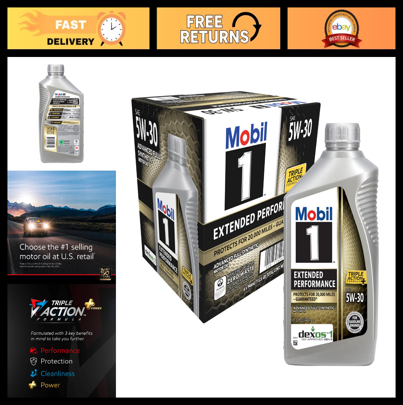Full Synthetic Motor Oil 5W-30, Extended Performance, 6-Pack, 1 Quart Bottles
