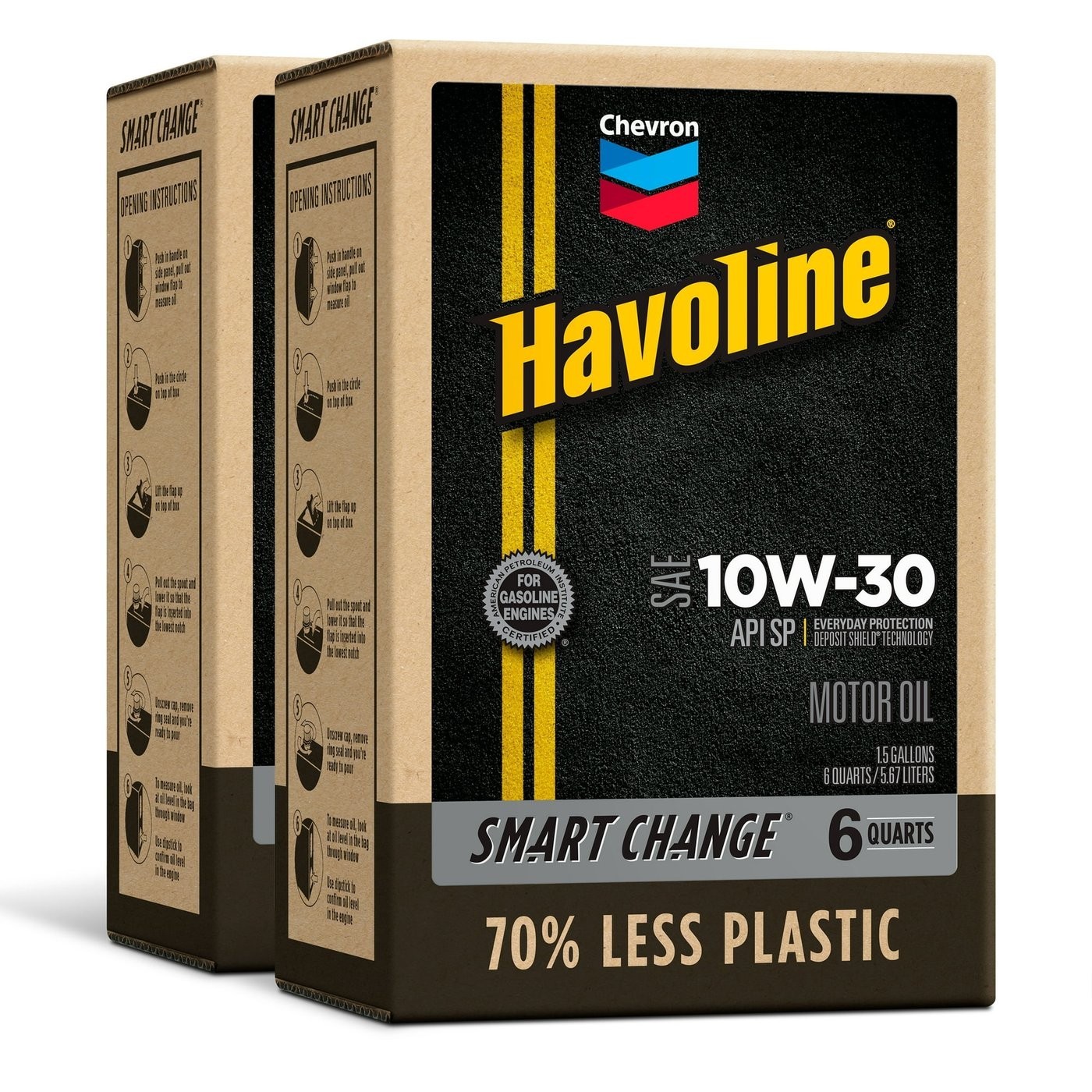 Chevron Havoline Conventional Motor Oil 10W-30, 6 Qt Smart Change Box Case Po/2