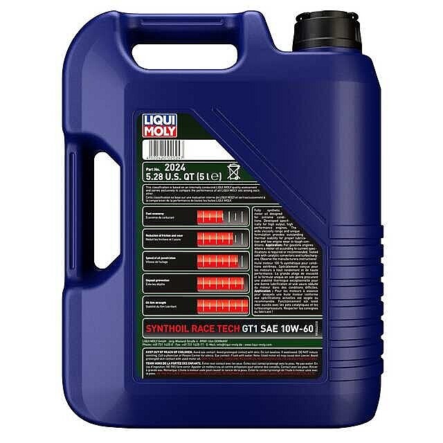Liqui Moly 2024 Synthoil Race Tech GT1 SAE 10W-60 Synthetic Motor Oil, 5 Liters