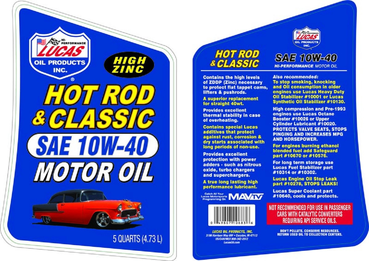 Lucas Oil Hot Rod & Classic Car SAE 10W-40 Motor Oil 5 Quart Jugs Set of 6 10683