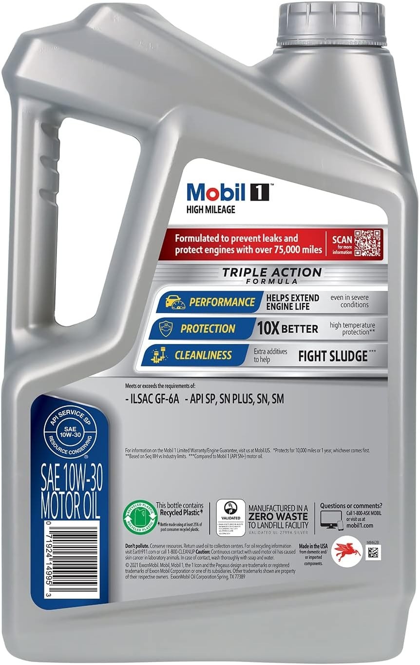 Mobil 1 Motor Oil 10W-30, 5 Quart | Full Synthetic | High Mileage | Pack of 2