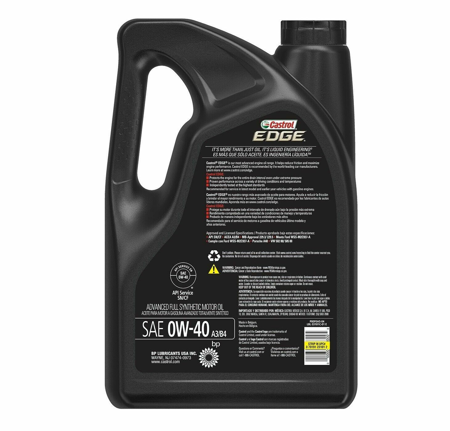x10 QUART 0W-40 CASTROL EDGE EURO FORMULA Engine Motor Oil For MERCEDES PORSCHE