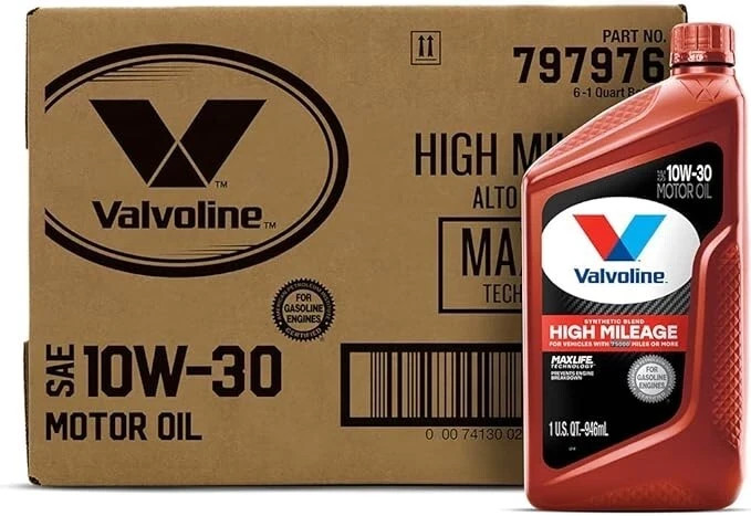 Valvoline High Mileage MaxLife 10W-30 Synthetic Blend 1 Quart (Pack of 6)
