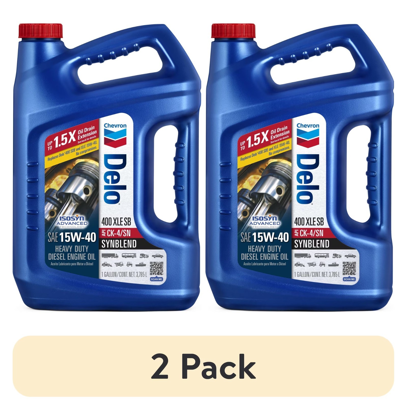 (2 pack) Delo 400 XLE SB Synthetic Blend SAE 15W-40 Heavy-Duty Diesel Motor Oil