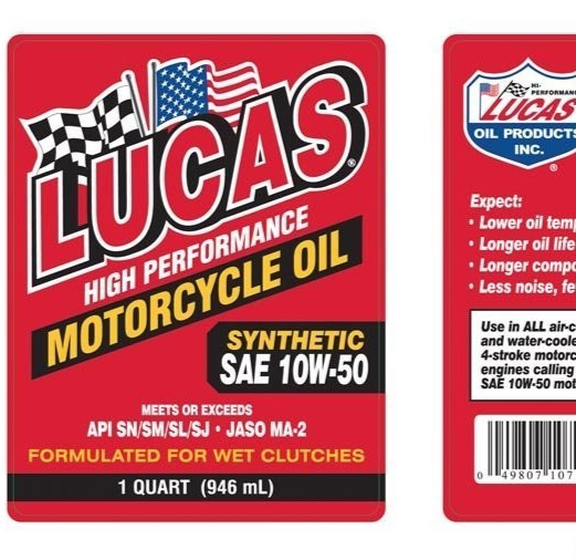 10 PACK- LUCAS OIL 10716 High Performance Synthetic Motorcycle Oil; 10W-50; 1 Qt