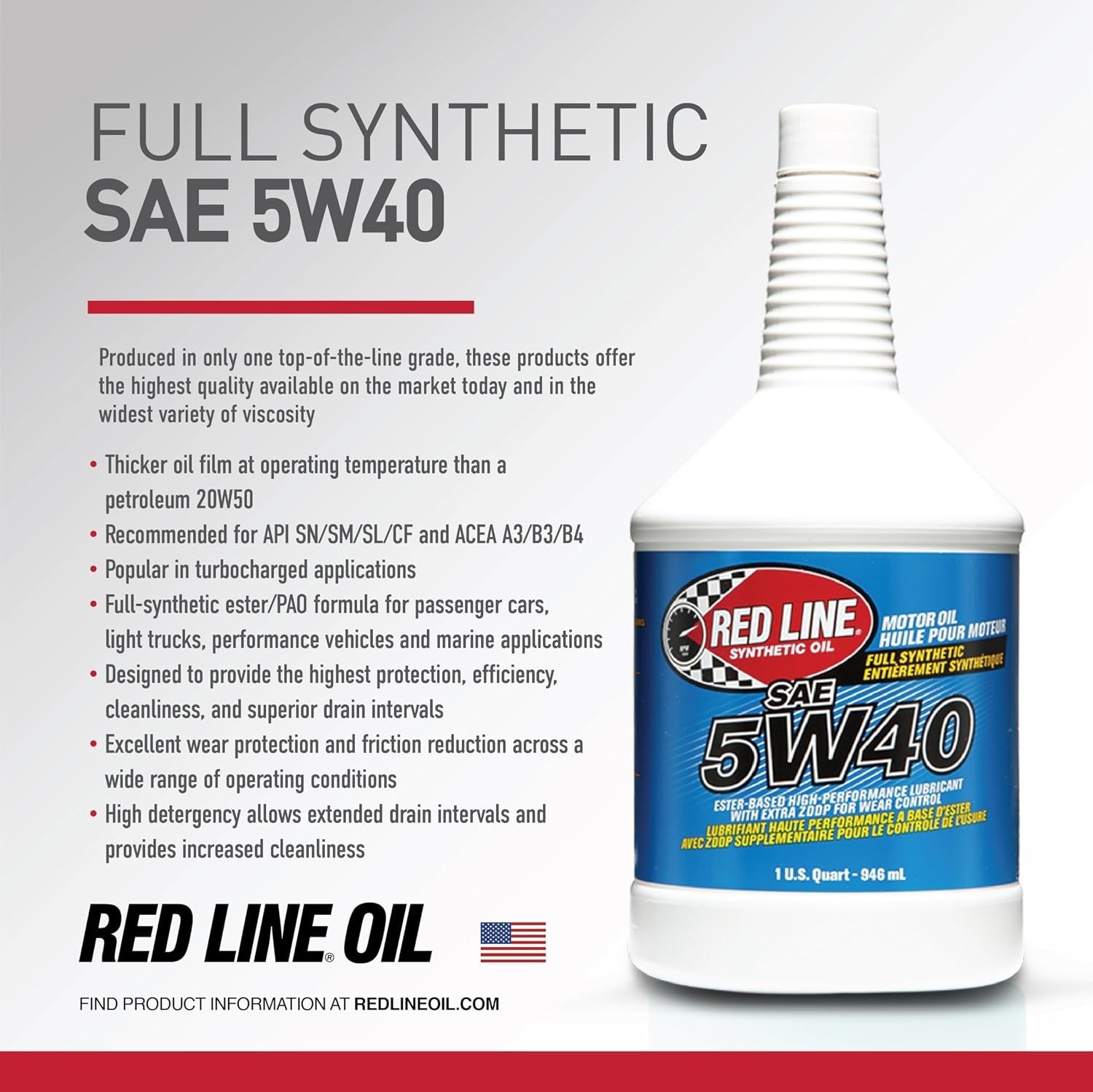 15404 SAE 5W40 Fully Synthetic Motor Oil – 1 Quart
