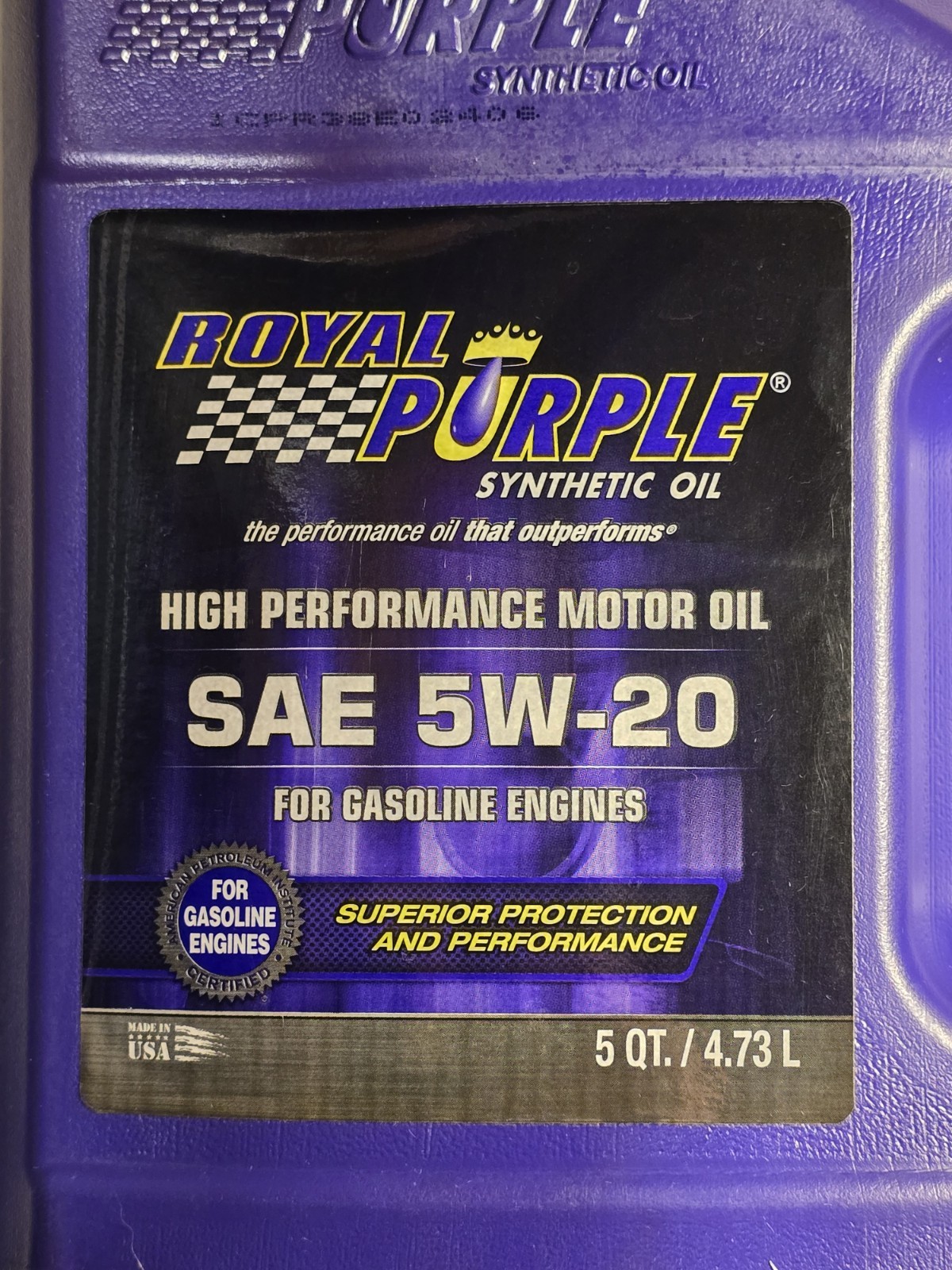 Royal Purple 5W20 SAE High Performance Motor Oil 5 Quart Bottle