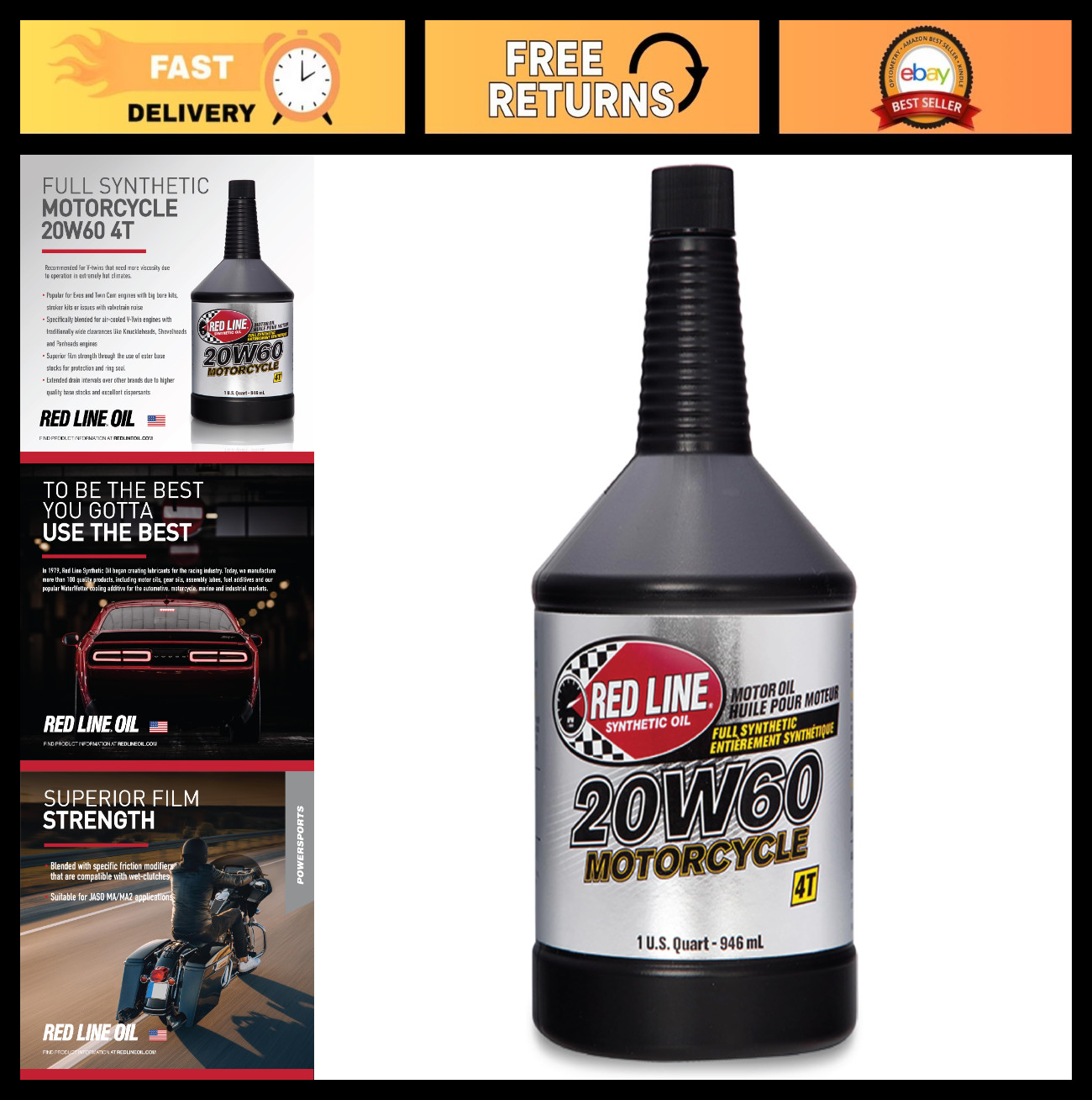 20W60 Synthetic Motorcycle Motor Oil – High Performance, 1 Quart, Engine Protect
