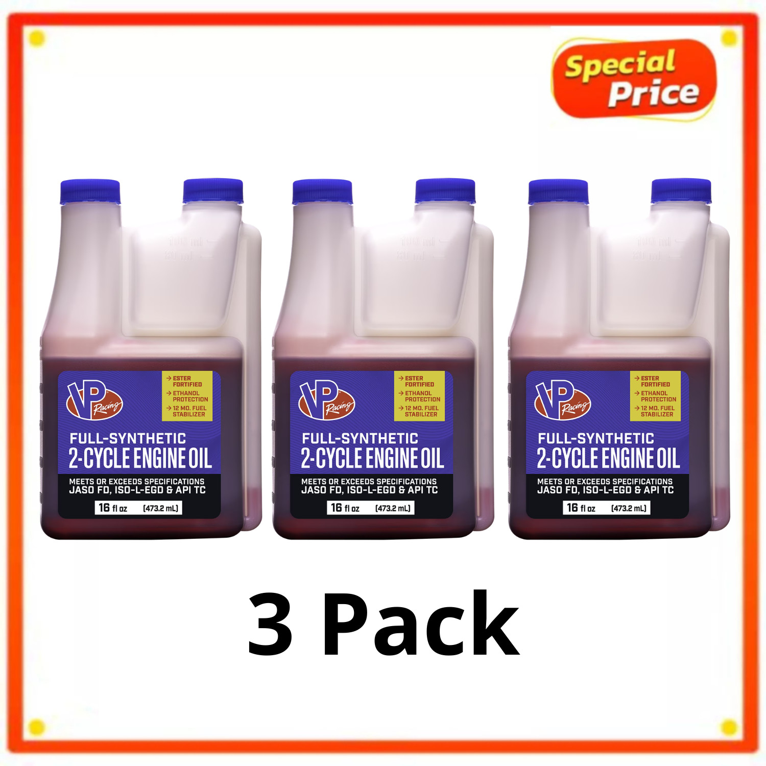 (3 Pack) VP Racing Fuels 16-oz 2-cycle engines Full synthetic Engine Oil