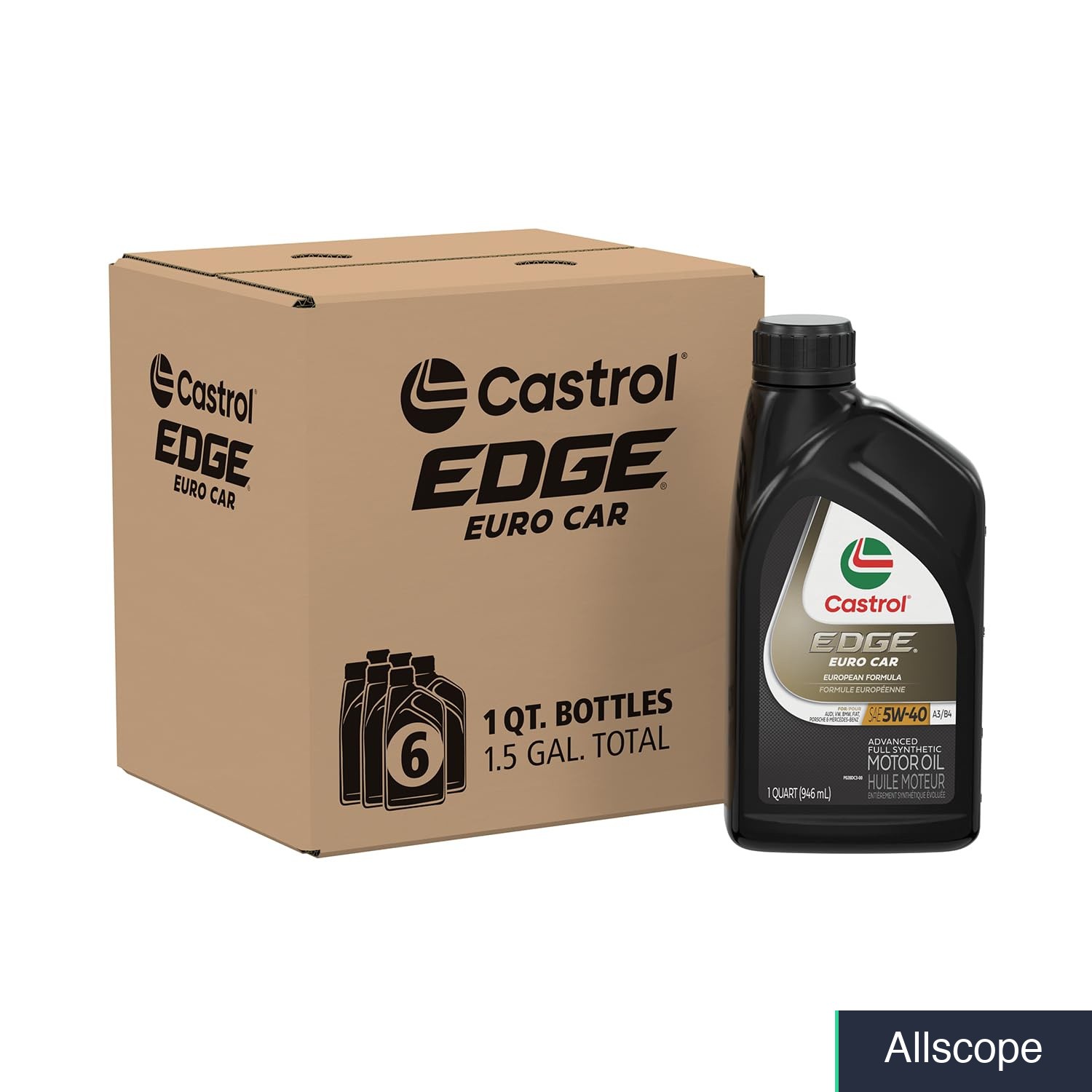 Motor Oil 5W-40 A3/B4 Full Synthetic Automotive Grade, 1 Quart, 6 Pack