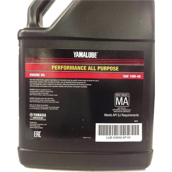 Yamalube All Purpose 10W40 Performance Oil | 1 Gallon |