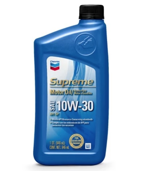 Chevron Supreme 10W-30 Synthetic Blend Motor Oil, Case of 12 – 1 Quart Bottles