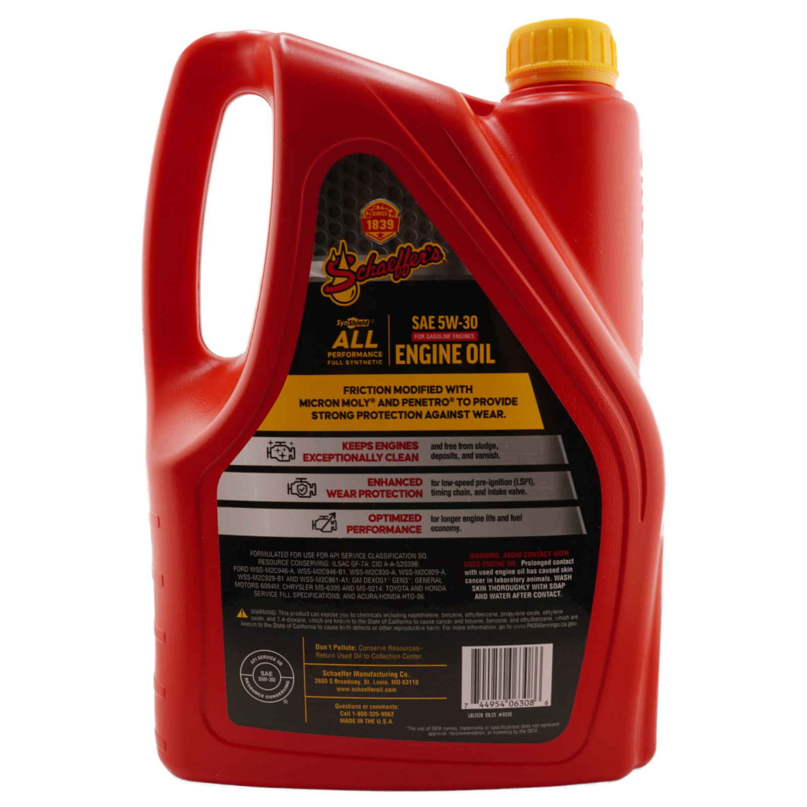 Schaeffer’s 6530 SynShield Full Synthetic 5W-30 Gasoline Oil, 1 Gallon