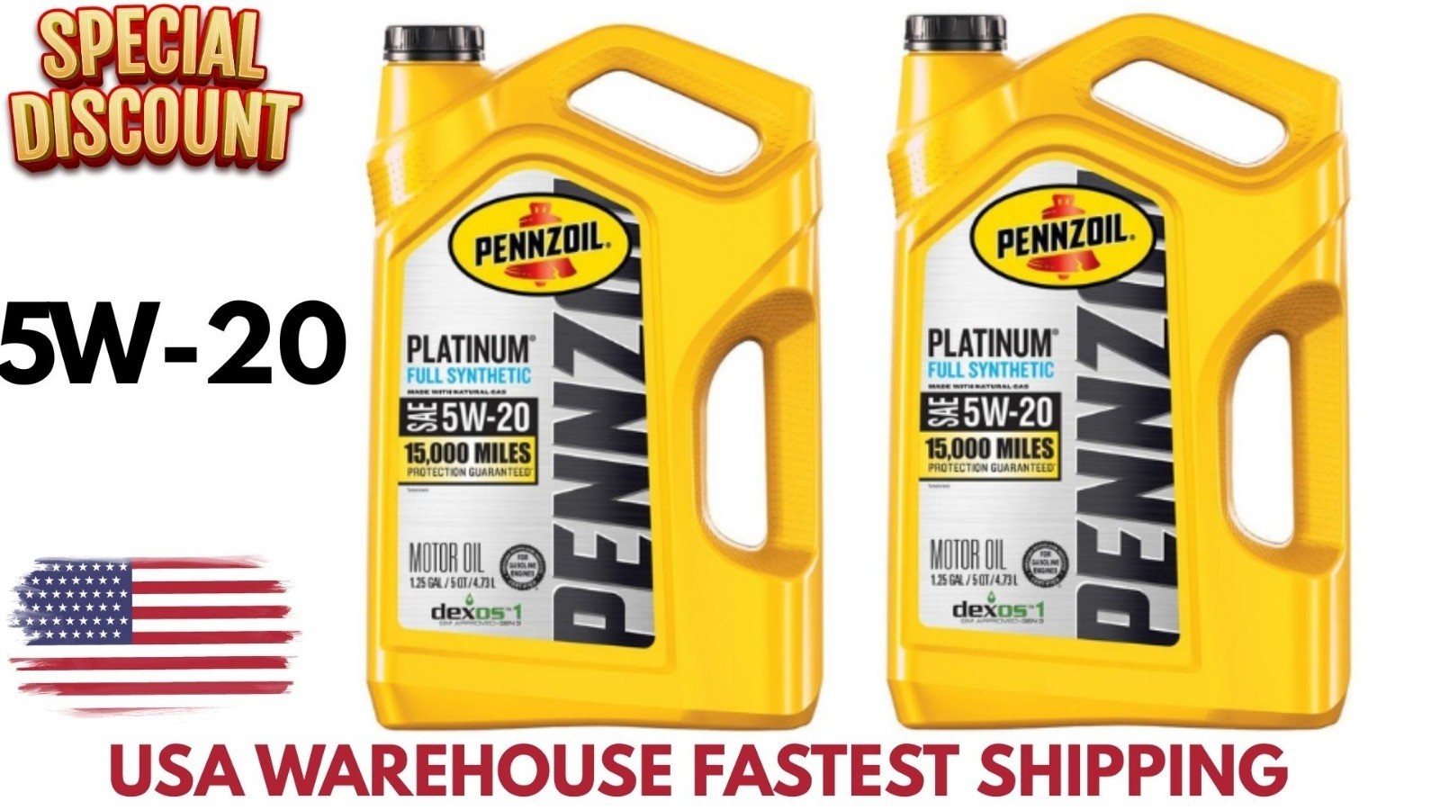 ( 2 Pack ) Pennzoil Platinum Full Synthetic 5W-20 Motor Oil, 5-Quart