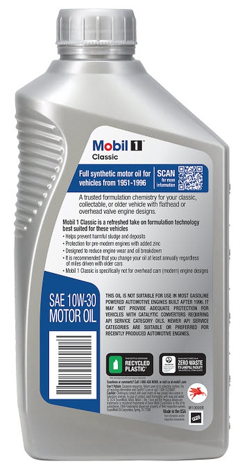 Mobil 1 128287-1 Classic 10W-30 Full Synthetic Motor Oil w/High Zinc Content