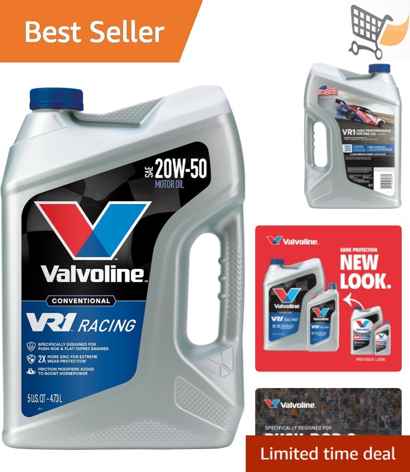 Motor Oil SAE 20W-50 5 Qt Car Truck High-Performance Anti-Wear Zinc