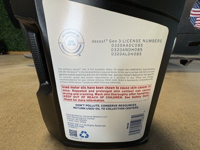 5 Qts ACDelco SAE 5W-30 Full Synthetic 10-9147 10-9330 GEN 2 Dexos1 Motor Oil