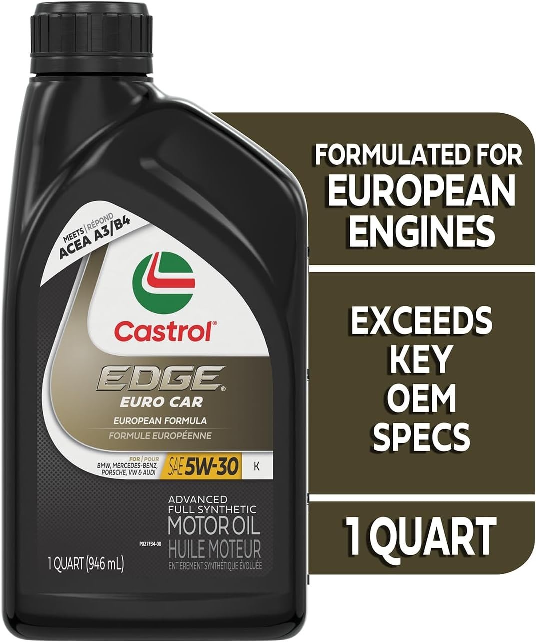 EDGE Euro 5W-30 K Advanced Full Syn Motor Oil, 1 Quart, Pack of 6