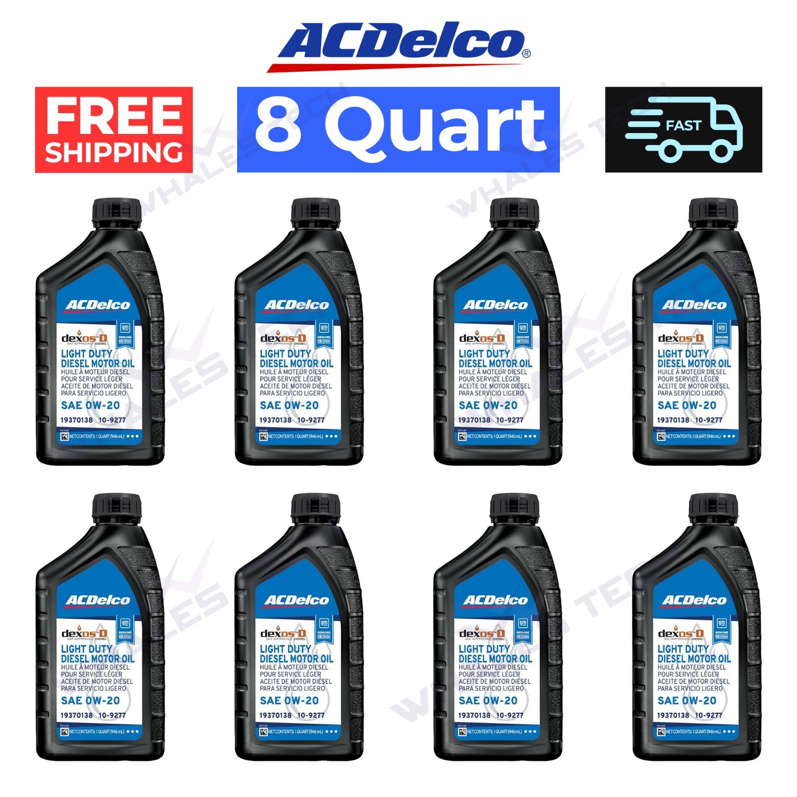 ACDelco 109277 0W-20 dexosD Full Synthetic Light Duty Diesel Engine Oil 8 Quart